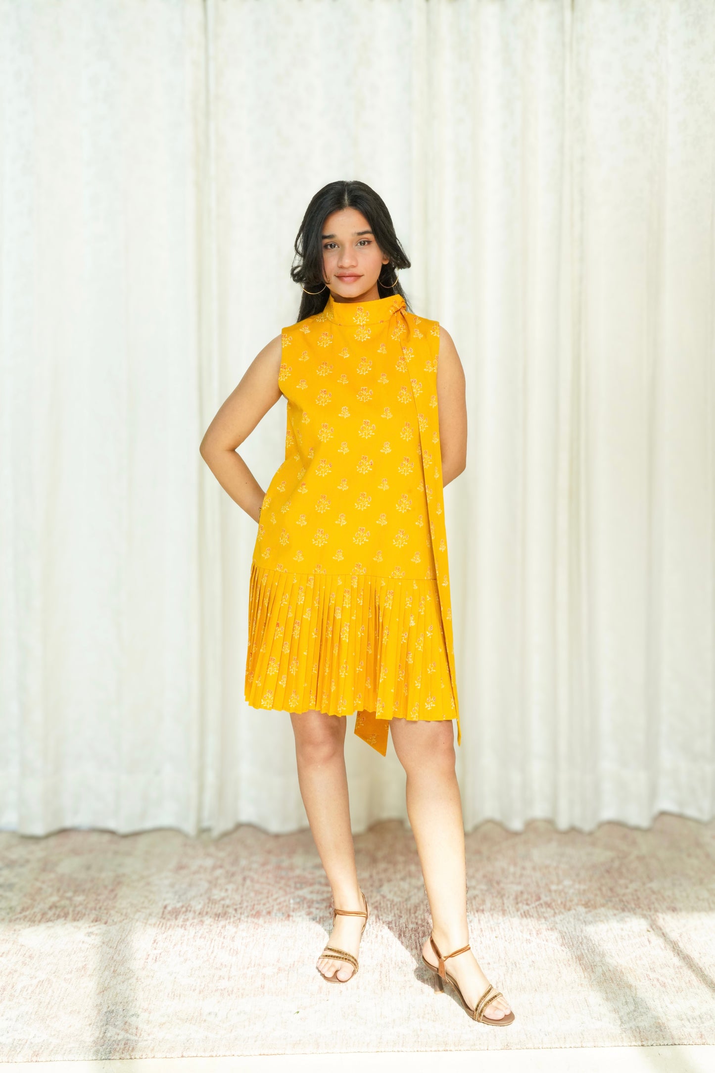 Yellow Wildflower Pleated Dress