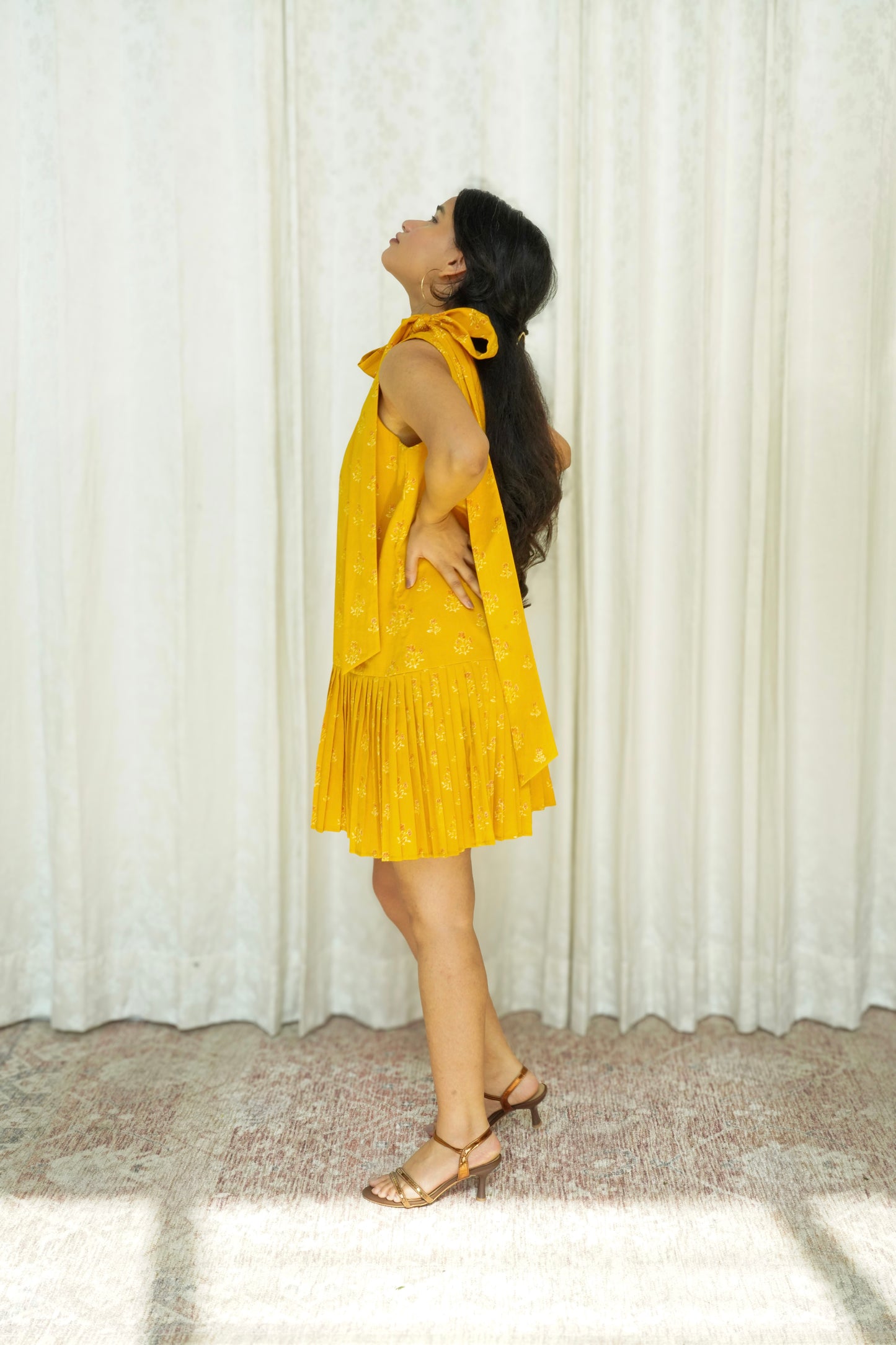 Yellow Wildflower Pleated Dress