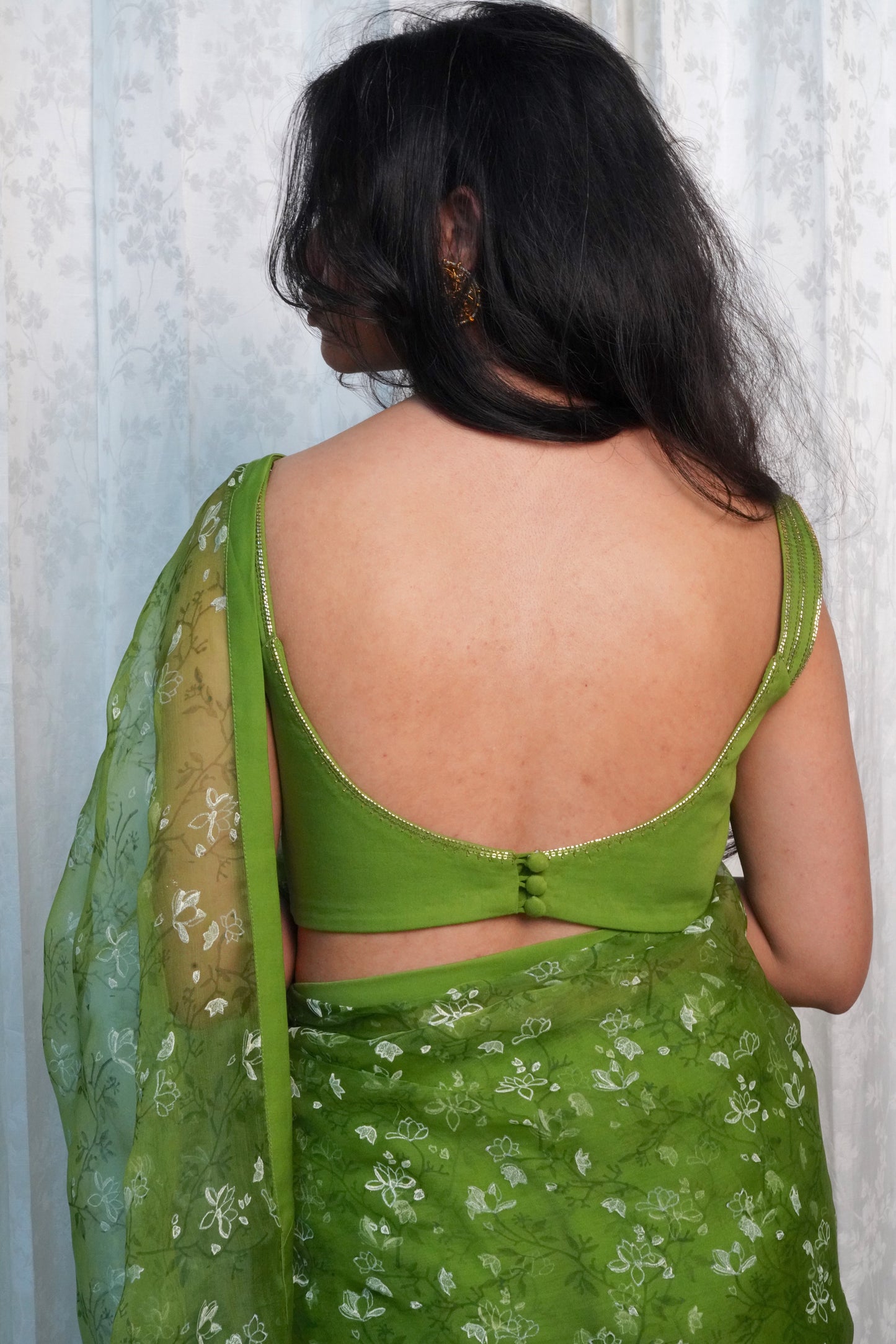Wild Green Organza Saree- Shola Blossom