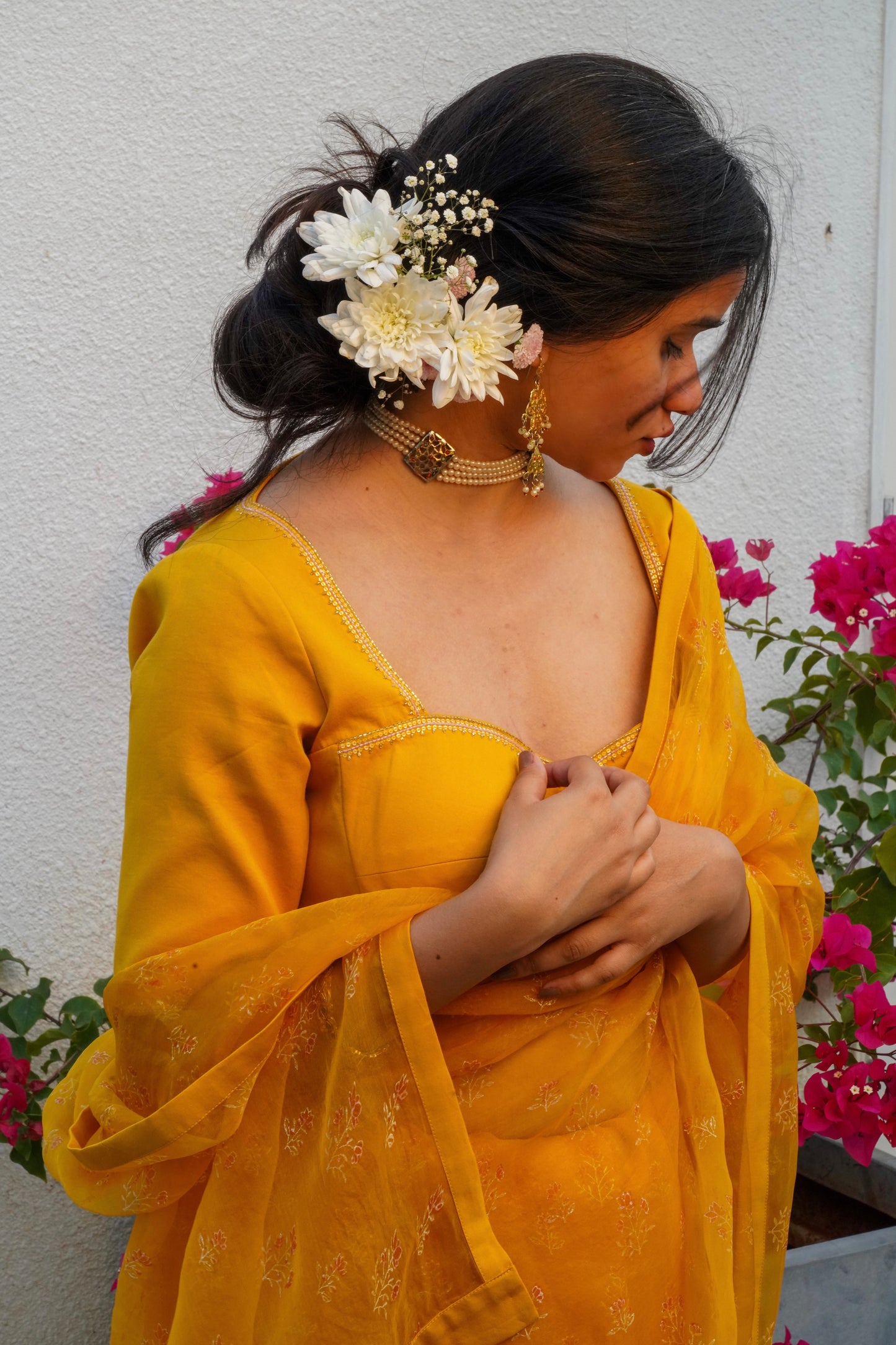 Yellow Wildflower Organza Saree