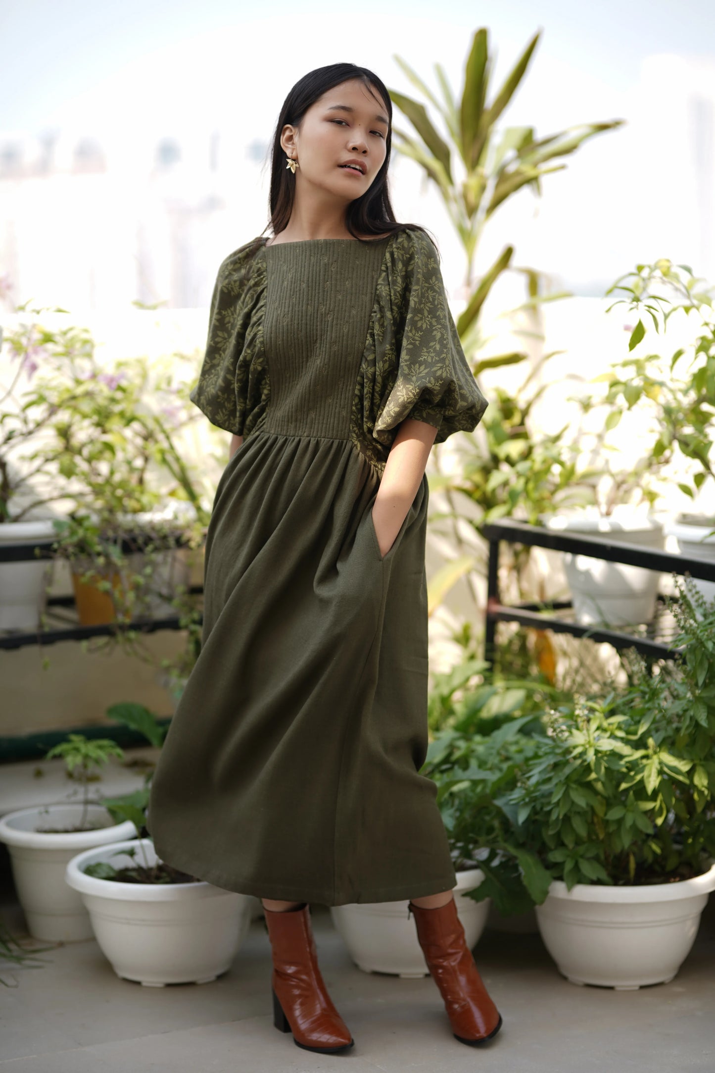 Printed olive dress