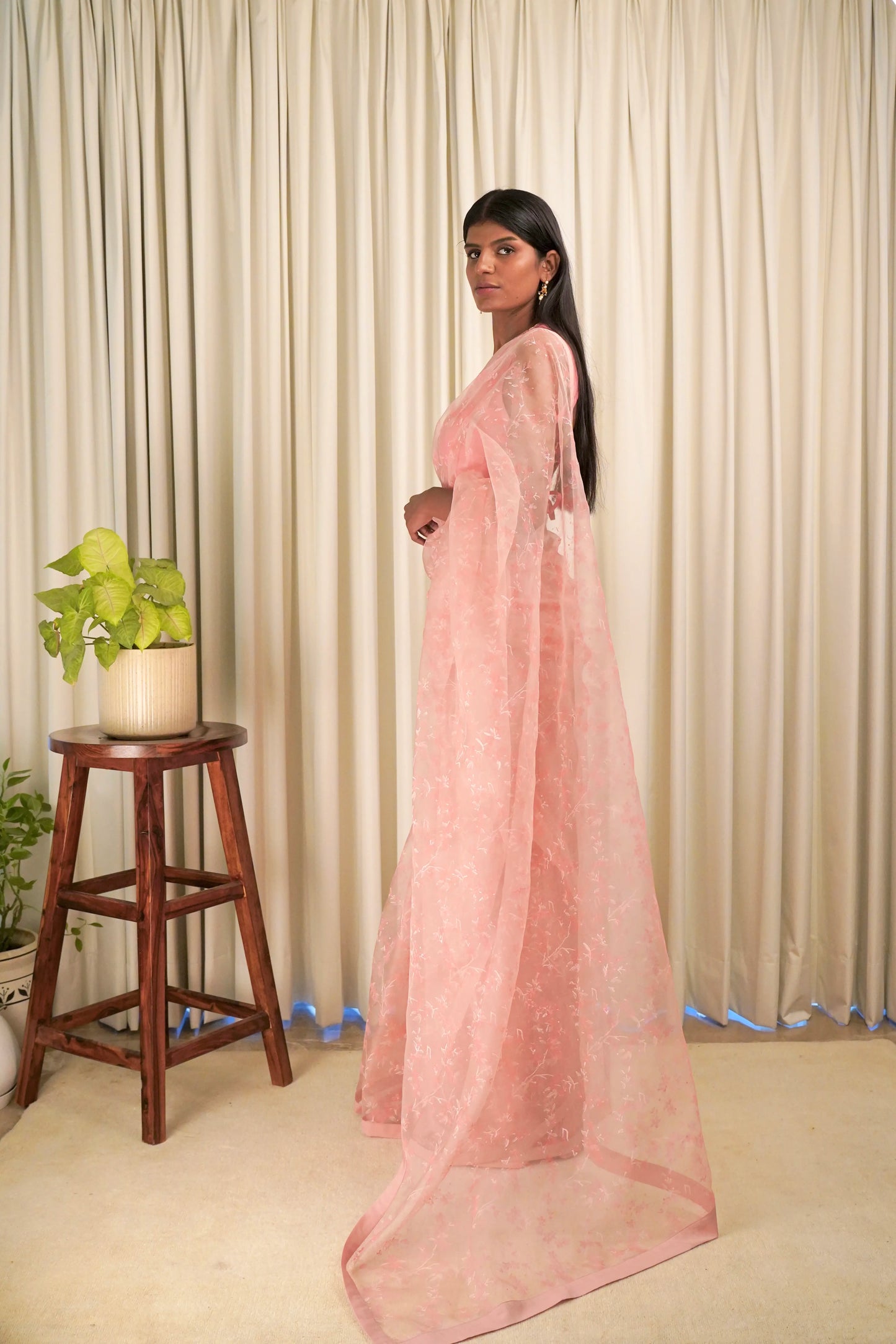 Peach Cherry Blossom Saree