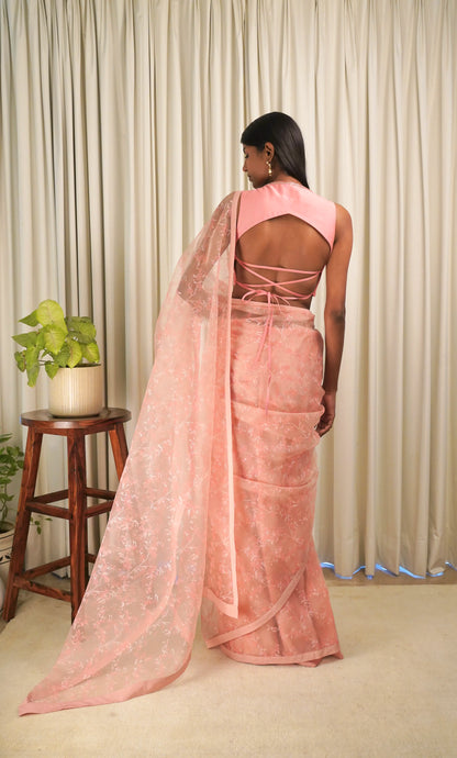 Peach Cherry Blossom Saree