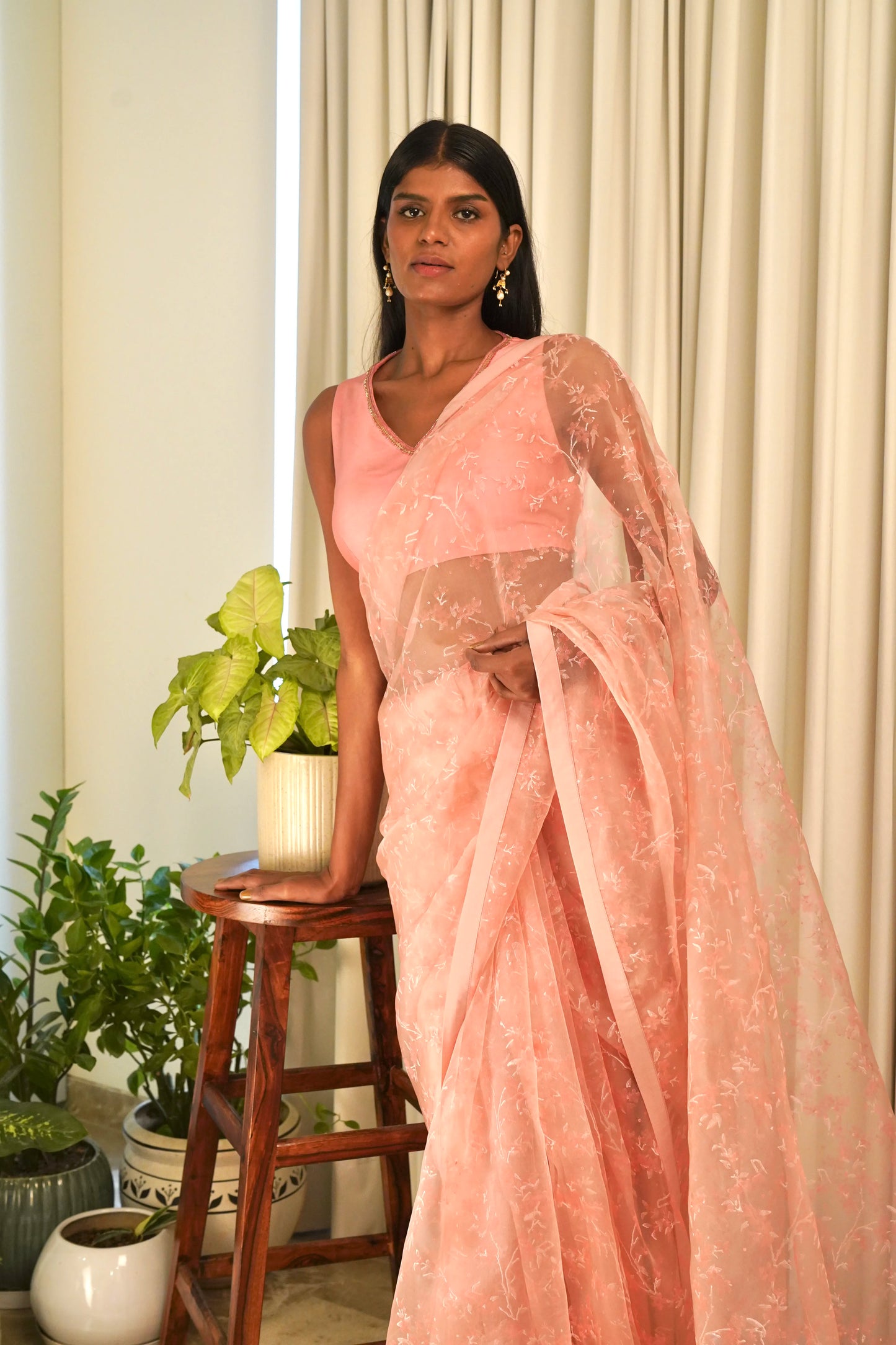 Peach Cherry Blossom Saree