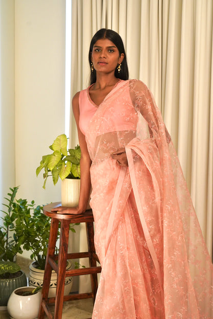 Peach Cherry Blossom Saree