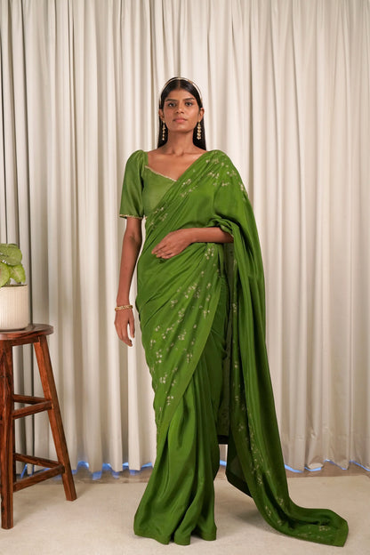 Wildflower Green Sari