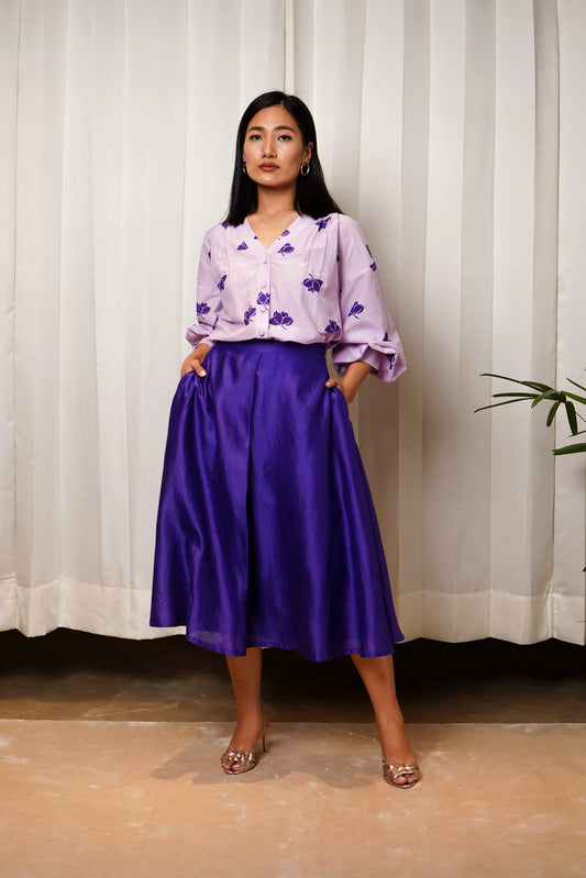Purple flared skirt