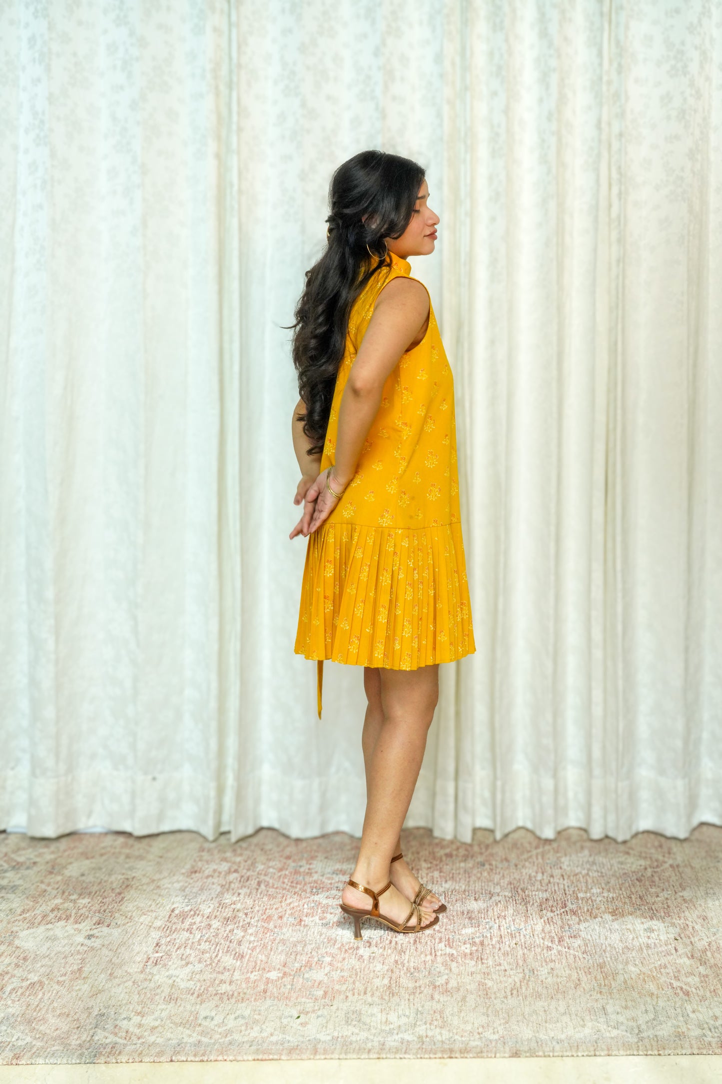 Yellow Wildflower Pleated Dress