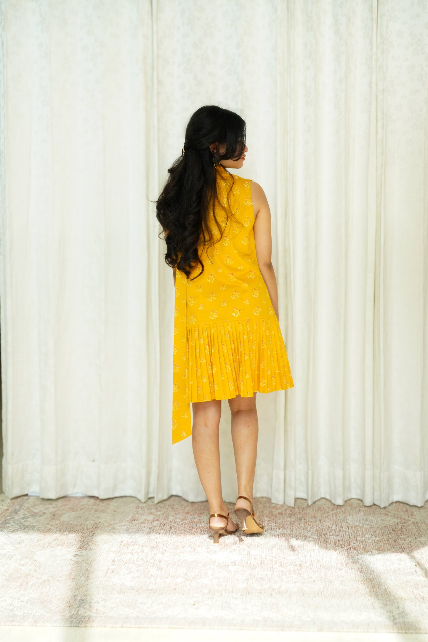 Yellow Wildflower Pleated Dress