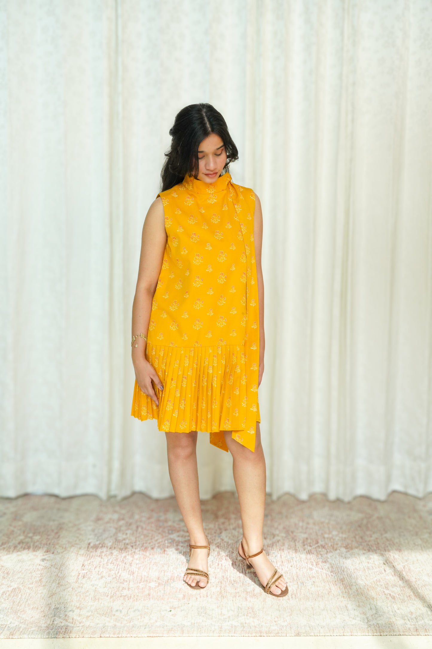 Yellow Wildflower Pleated Dress