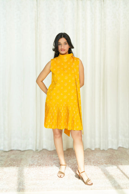 Yellow Wildflower Pleated Dress