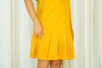 Yellow Wildflower Pleated Dress