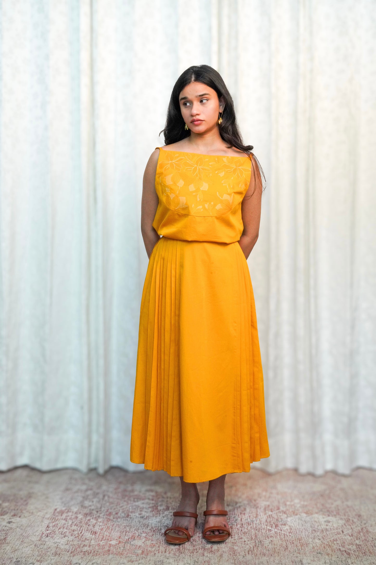 Yellow Bloom Pleated Skirt