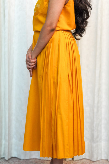 Yellow Bloom Pleated Skirt