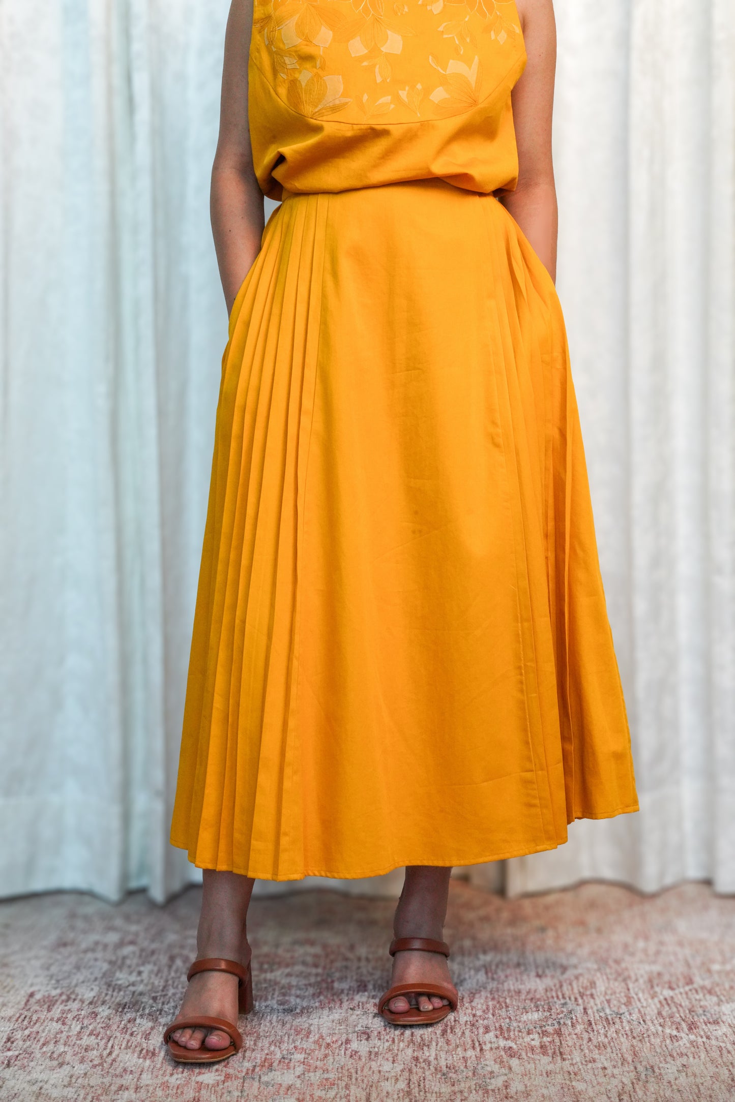 Yellow Bloom Pleated Skirt
