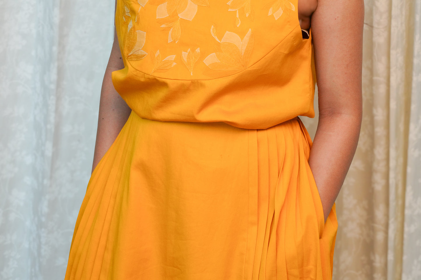 Yellow Bloom Pleated Skirt