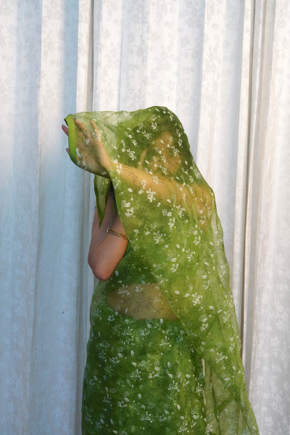 Wild Green Organza Saree- Shola Blossom