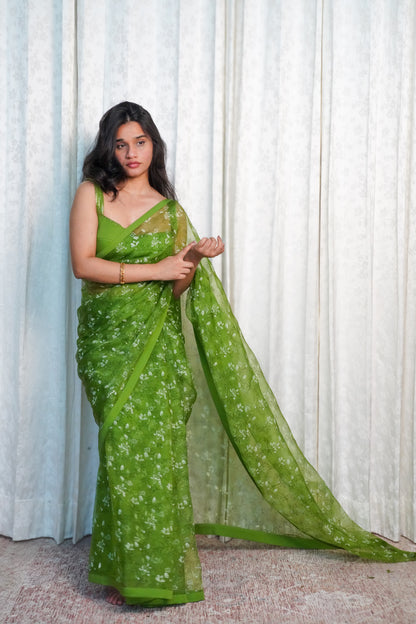 Wild Green Organza Saree- Shola Blossom