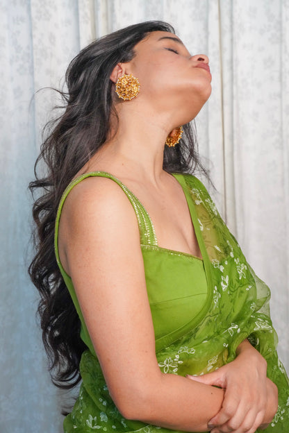 Wild Green Organza Saree- Shola Blossom