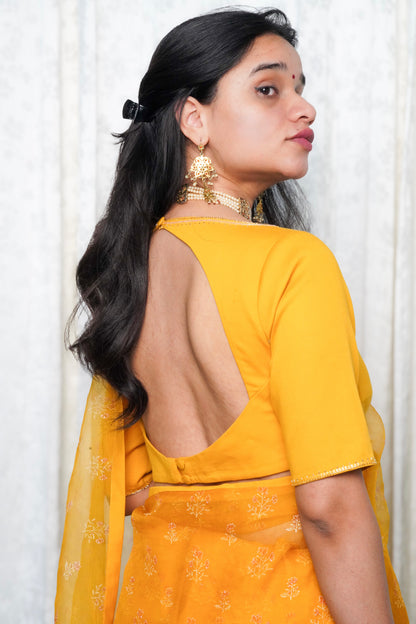 Yellow Wildflower Organza Saree