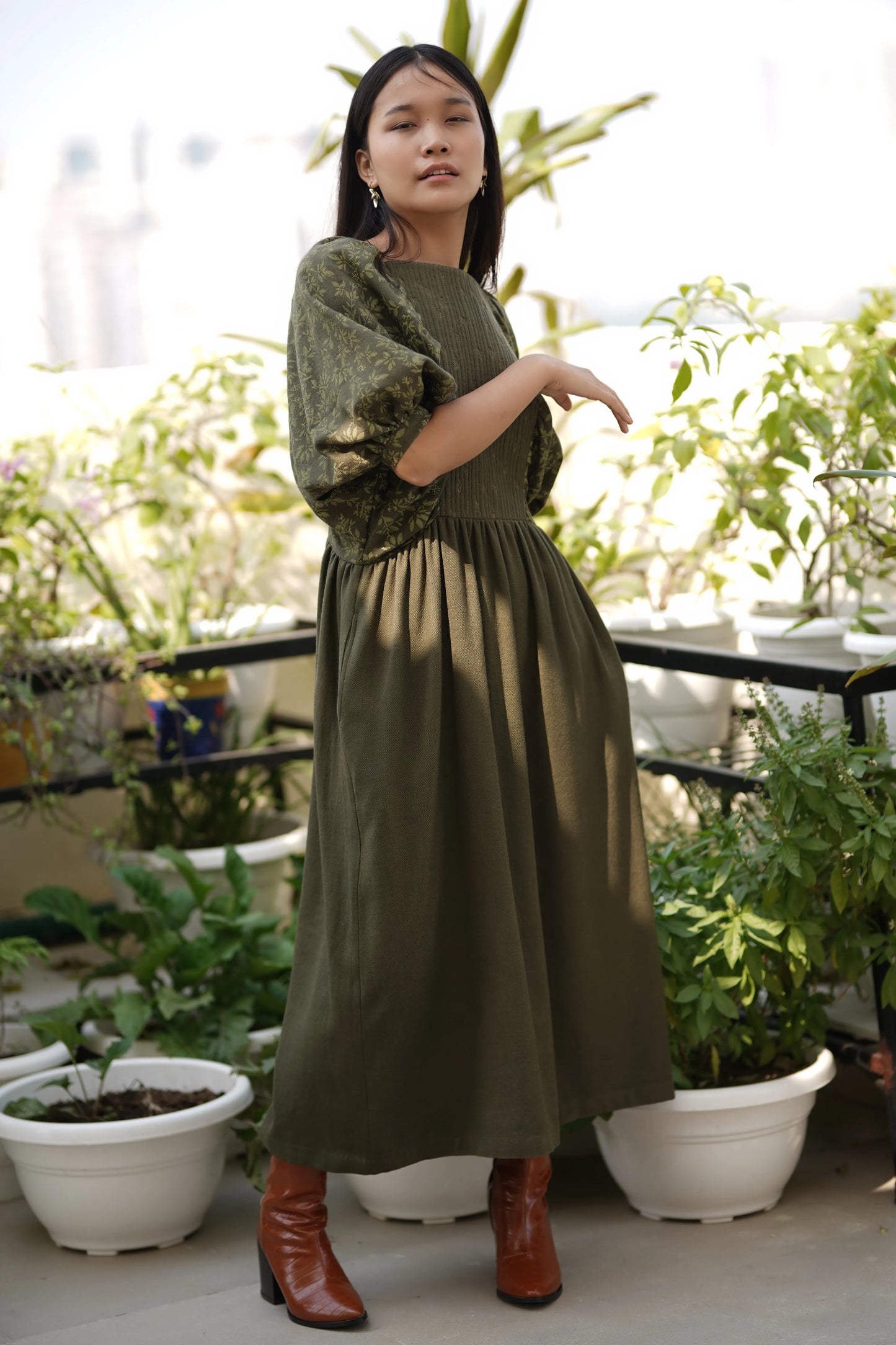 Printed olive dress