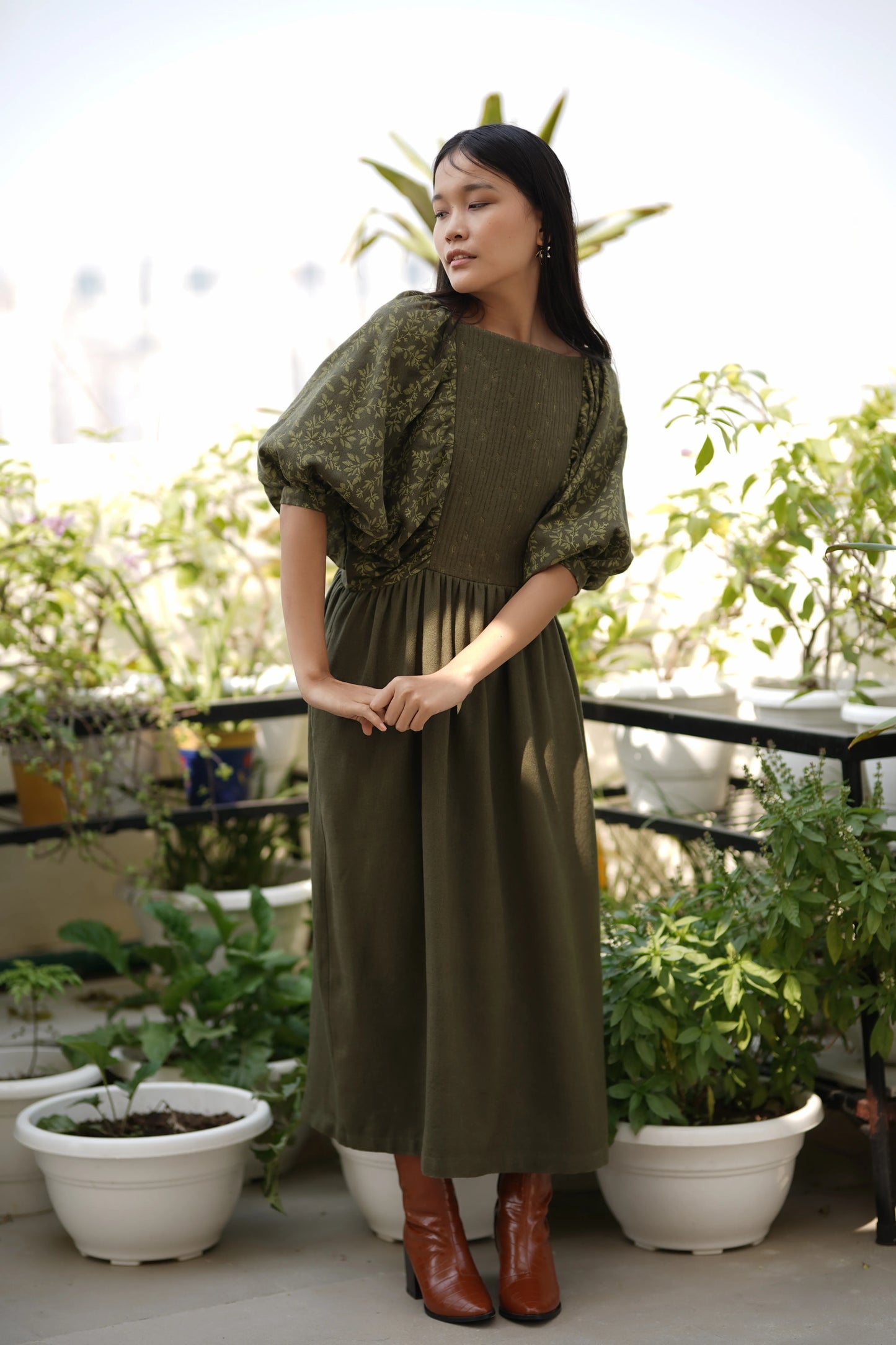 Printed olive dress