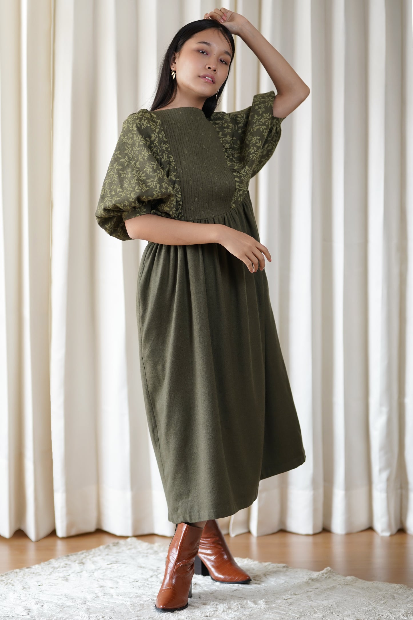 Printed olive dress
